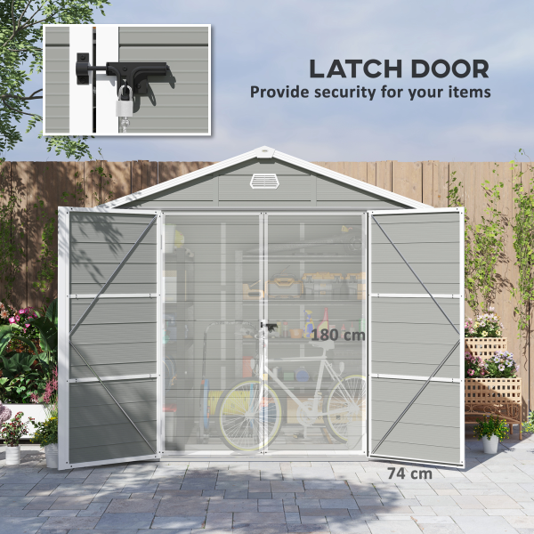 Outsunny 8 x 6ft Garden Shed Storage w/ Foundation Kit, Vents, Light Grey - Image 5