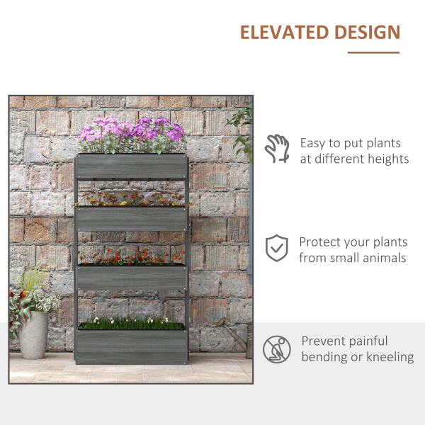 Outsunny Raised Garden Bed Wooden Plant Stand Grey - Image 5
