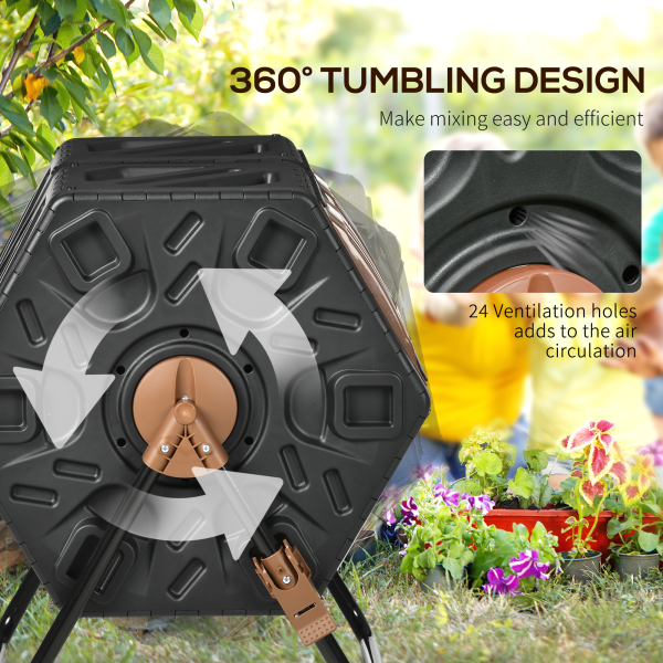Outsunny 130L Compost Bin Dual Chamber Rotating Composter w/ Ventilation Holes - Image 5