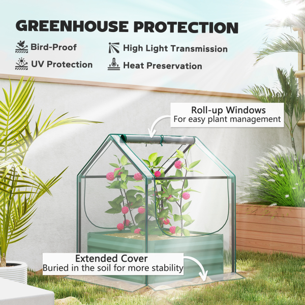 Outsunny Raised Garden Bed Planter Box with Greenhouse, Clear and Green - Image 5