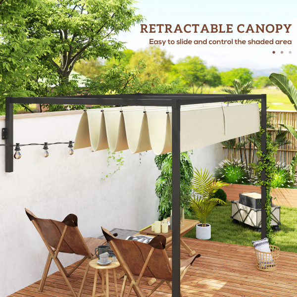 Outsunny 2 x 3(m) Wall Mounted Pergola with Retractable Roof, Khaki - Image 5
