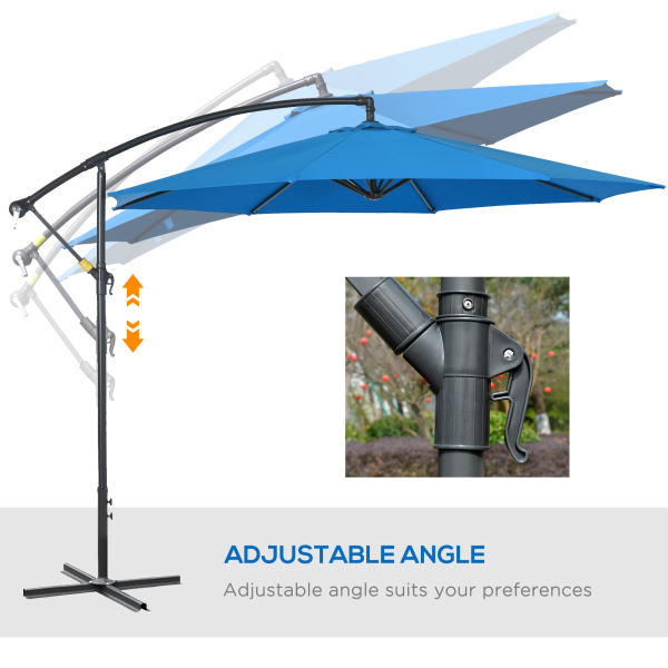 Outsunny 3(m) Garden Banana Parasol Cantilever Umbrella w/ Cross Base, Blue - Image 5