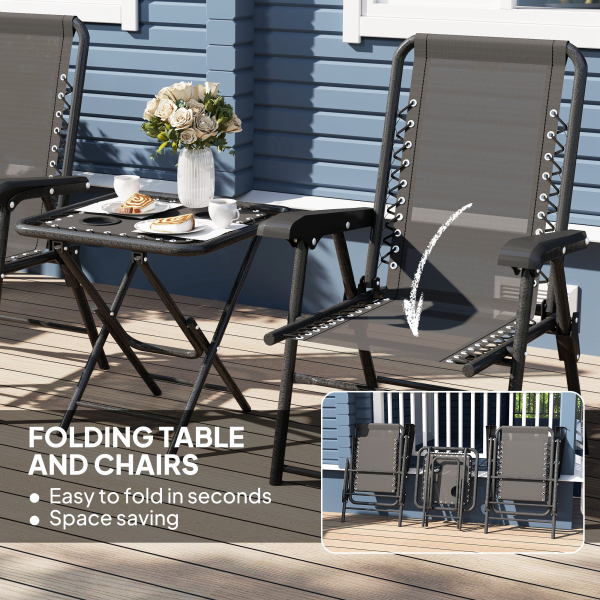 Outsunny 3 Pieces Folding Garden Bistro Set with Cup Holders, Black - Image 5