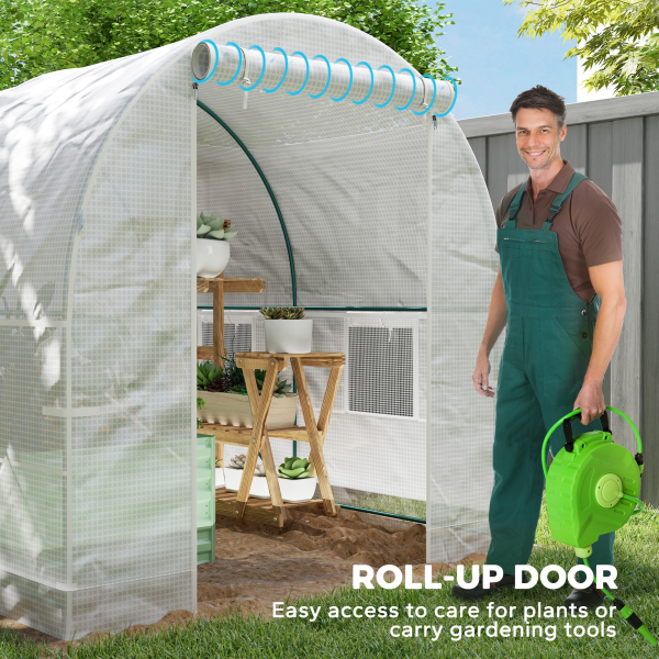 Outsunny Polytunnel Greenhouse Outdoor Grow House Roll Up Door Windows 2x2.5m - Image 5