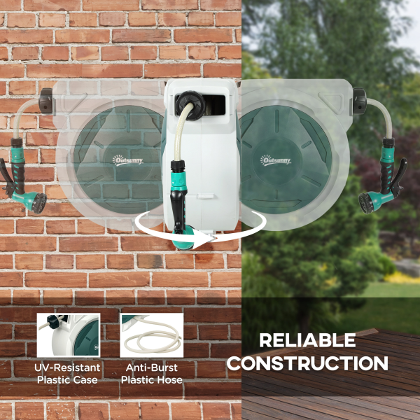 Outsunny Retractable Hose Reel Wall Mounted with Lock, Light Grey - Image 5