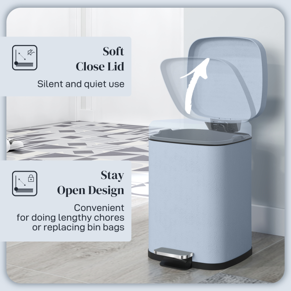 HOMCOM 12L Kitchen Pedal Bin, Metal Rubbish Bin with Soft-close Lid, Light Blue - Image 5