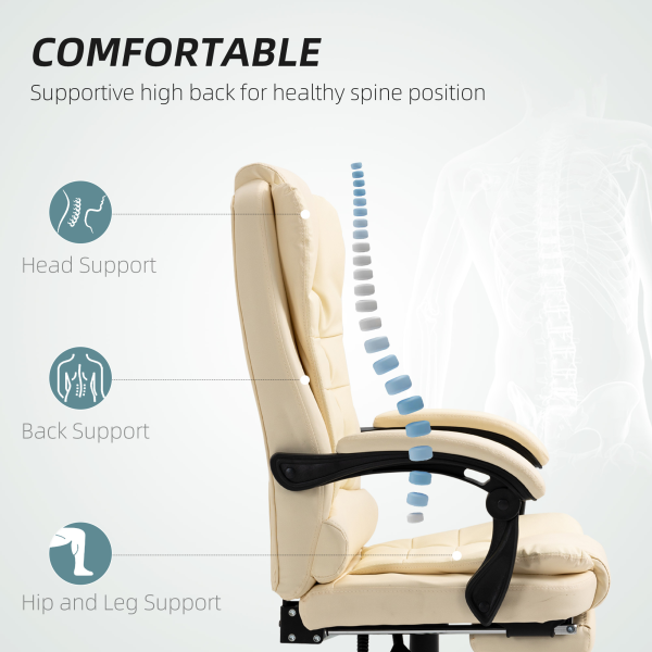 HOMCOM Executive Office Chair, Recliner Computer Chair with Footrest, Cream - Image 5