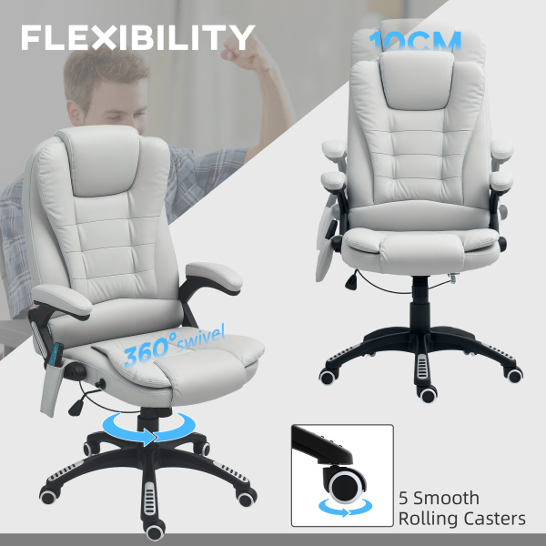 HOMCOM Heated Vibrating Massage Chair with Reclining Function, Light Grey - Image 5