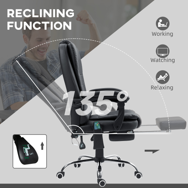 Vinsetto Ergonomic Heated 6 Points Vibration Massage Office Chair Black - Image 5