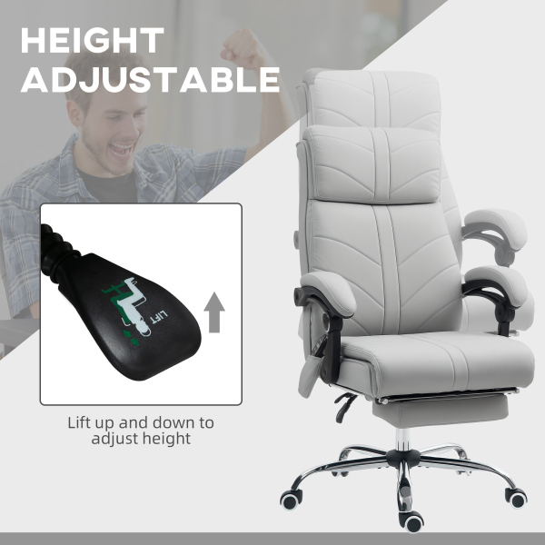Vinsetto PU Vibration Massage Office Chair with Heat, Footrest, Light Grey - Image 5