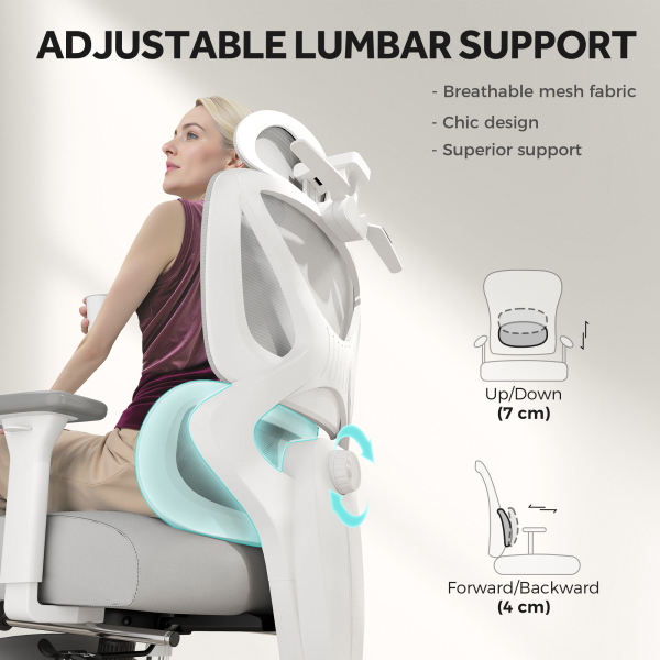 HOMCOM Ergonomic Office Chair, Recliner Computer Chair with Footrest, Grey - Image 5