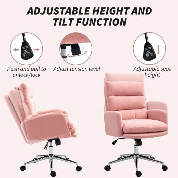HOMCOM Upholstered Desk Chair with Height Adjustable, Pink - Image 5