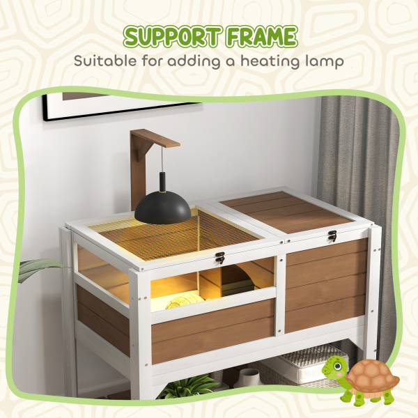 PawHut Wooden Tortoise House w/ Run, Shelter, Shelf, Lamp Holder - Brown - Image 5