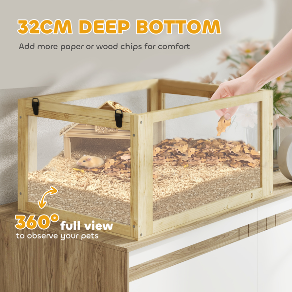 PawHut Wooden Hamster Cage w/ Detachable Bottom, Hut, Seesaw, 60 x 40 x 75cm - Image 5