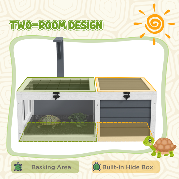PawHut Tortoise House, Wooden Tortoise Table w/ Wooden Lamp Holder - Grey - Image 4
