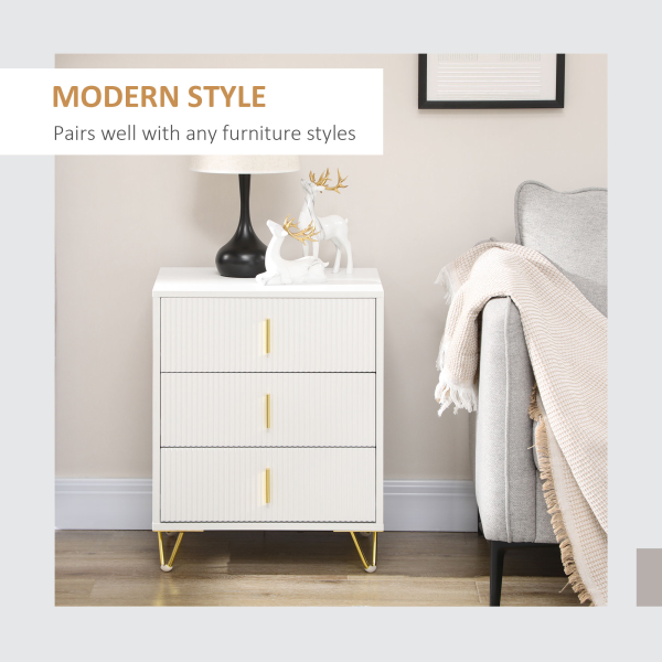 HOMCOM 3 Drawer Dresser, Chest of Drawers Storage Cabinet, White - Image 4