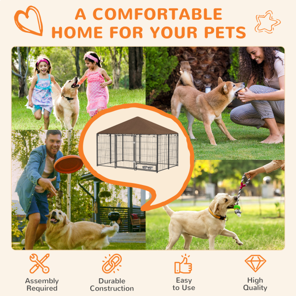 PawHut Outdoor Dog House Kennel with Canopy Top & Lock Rotating Bowl Holder - Image 4