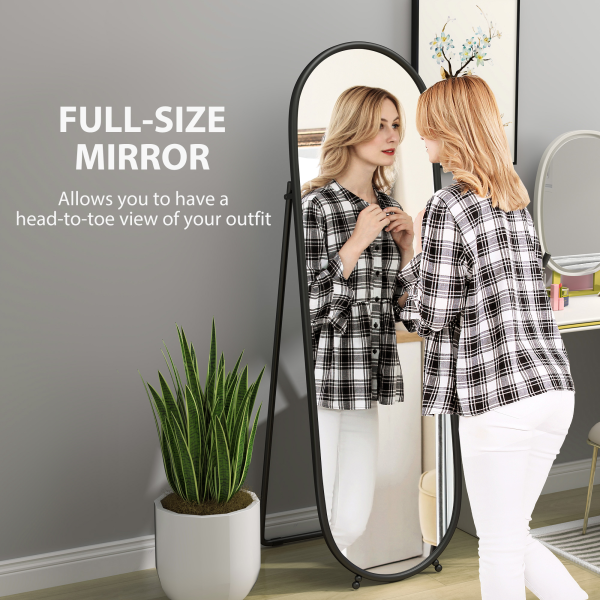 HOMCOM Oval Full Length Mirror with Metal Frame Hanging or Leaning Black - Image 4
