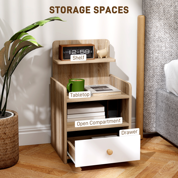 HOMCOM Bedside Table with Drawer for Bedroom, Living Room, Natural Wood Effect - Image 4