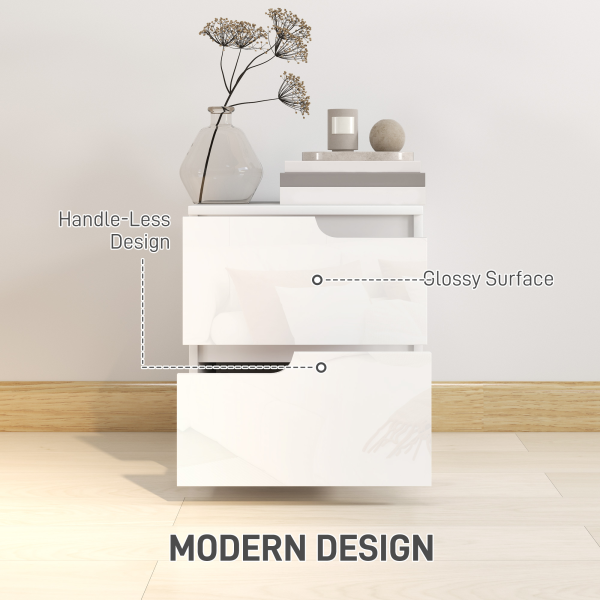 HOMCOM Modern Bedside Table with 2 Drawers for Bedroom, Living Room, White - Image 4
