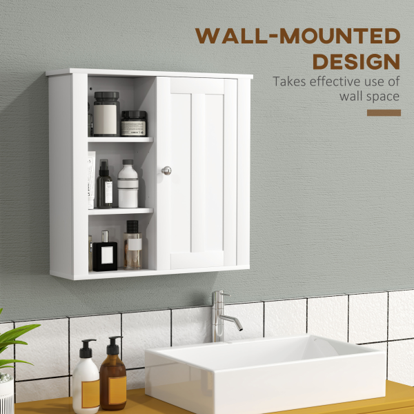 HOMCOM Modern Wall Mounted Bathroom Cabinet with Adjustable Shelves, White - Image 4