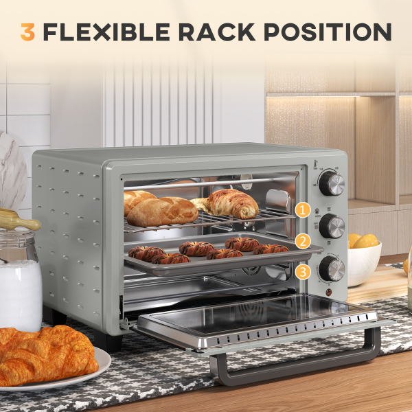 HOMCOM Mini Oven 21L Electric Grill w/ Adjustable Temp 1400W, Silver Tone - Image 5