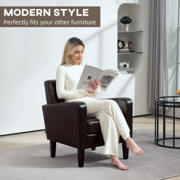 HOMCOM Armchair Accent Chair with Eucalyptus Wood Legs for Bedroom Brown - Image 4
