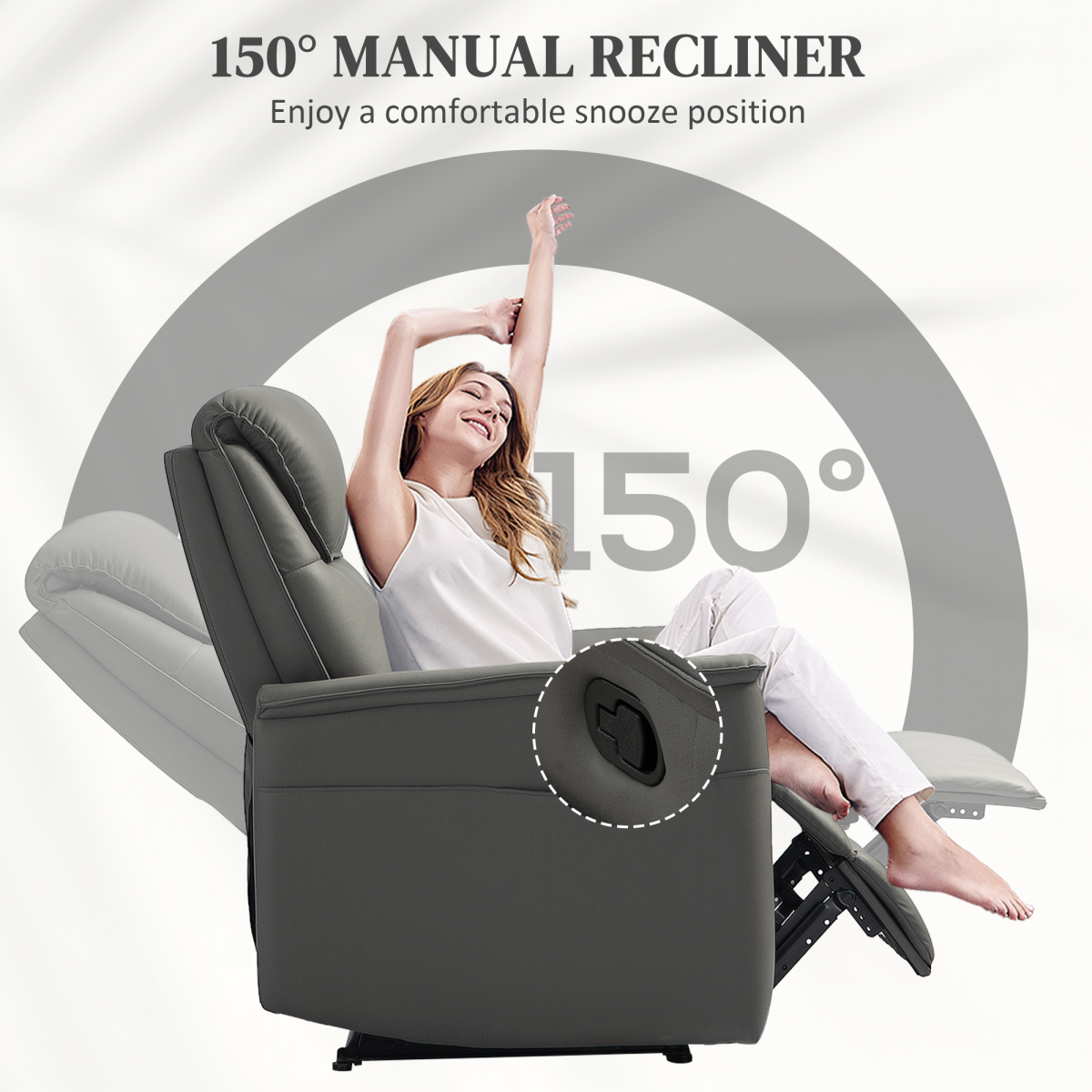 HOMCOM Recliner Armchair with Spring Cushion Adjustable Leg Rest Light Grey - Image 4