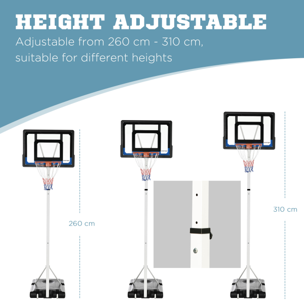 SPORTNOW 2.1-2.6m Basketball Hoop and Stand w/ Weighted Base, Wheels, White - Image 4
