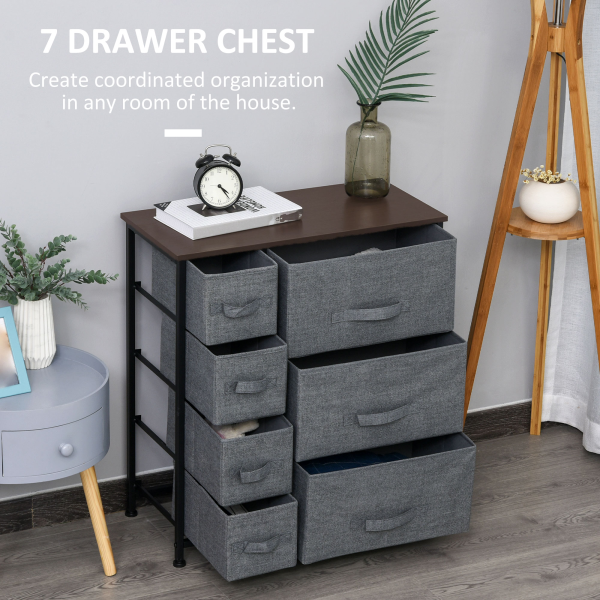 HOMCOM Chest of Drawers with 7 Dresser Drawers for Home Bedroom, Dark Grey - Image 4