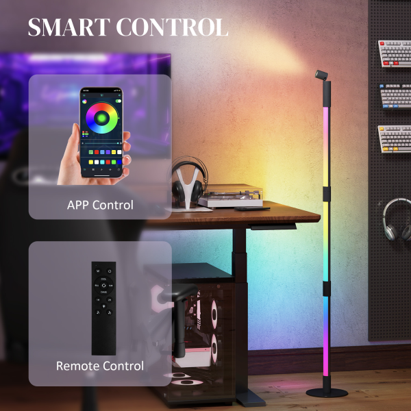 HOMCOM LED Floor Lamp, Corner Floor Lamp App & Remote Control Dark Grey - Image 5