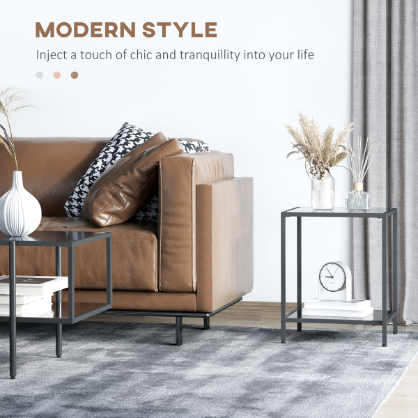 HOMCOM Side Table with Tempered Glass Top, End Table with 2-Tier Storage, Black - Image 4
