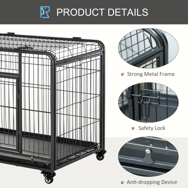 PawHut 69.5x94cm Metal Dog Cage Kennel w/ Locking Door & Wheels Medium Pets - Image 5