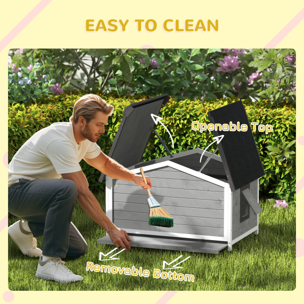 PawHut Wooden Dog Kennel for Outside 97L x 72W x 65Hcm, Grey - Image 5
