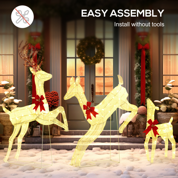 Outsunny 3-Piece 300 LED Light Lighted Christmas Reindeer Family Decoration - Image 4