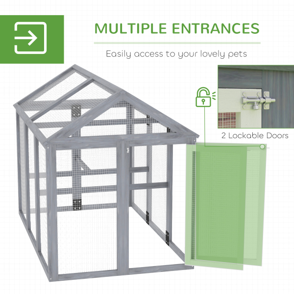 PawHut Chicken Run, Wooden Chicken Coop w/ Combinable Design - Grey - Image 5