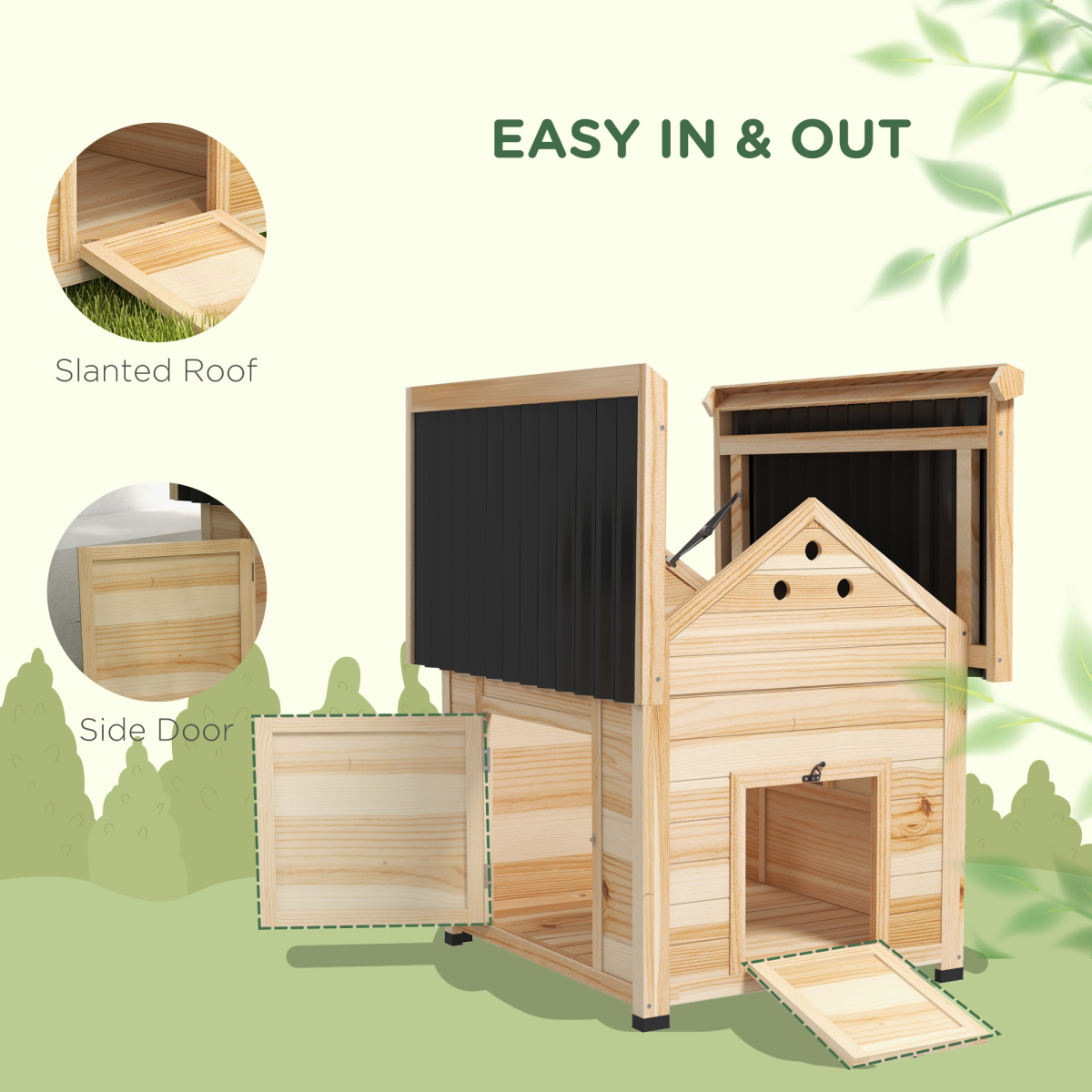 PawHut Wooden Duck House, Poultry Coop with Double Doors, Openable Roof - Image 5