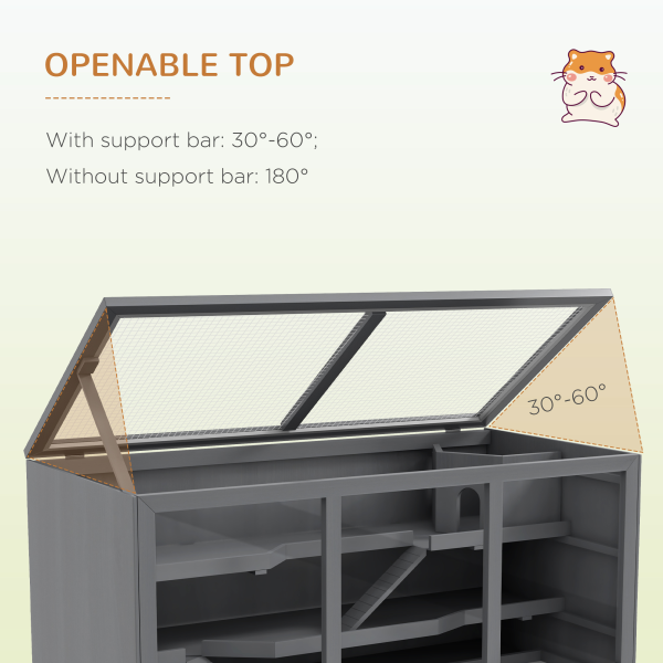 PawHut Wooden Hamster Cage, Exercise Play House Pen with Tray, Openable Top - Image 5