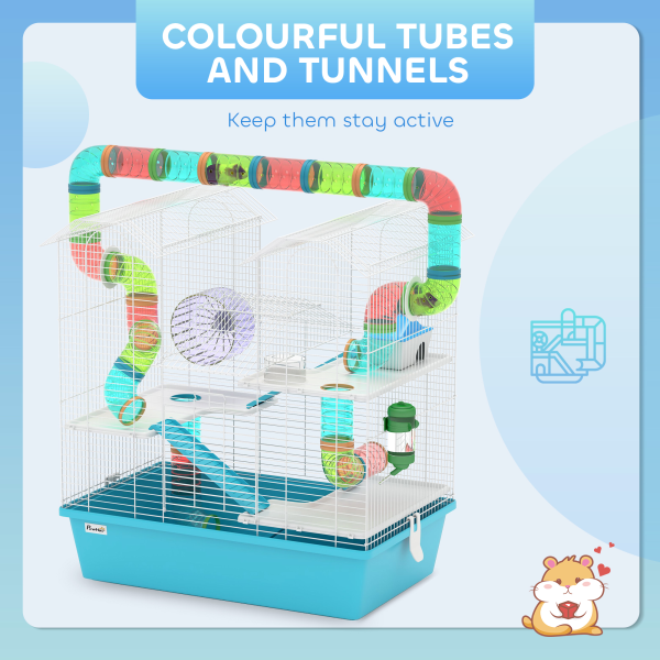 PawHut 4 Tier Hamster Cage with Tubes, for Drawf, 58 x 36 x 65cm, Light Blue - Image 5
