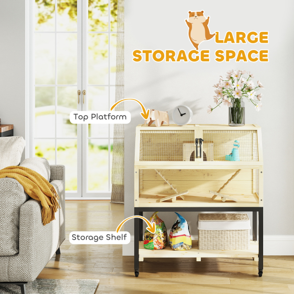 PawHut Wooden Hamster Cage with Storage Shelf - Image 5