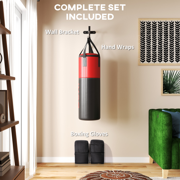 SPORTNOW Unfilled Punch Bag with Boxing Gloves and Wall Mounted Bracket - Image 4