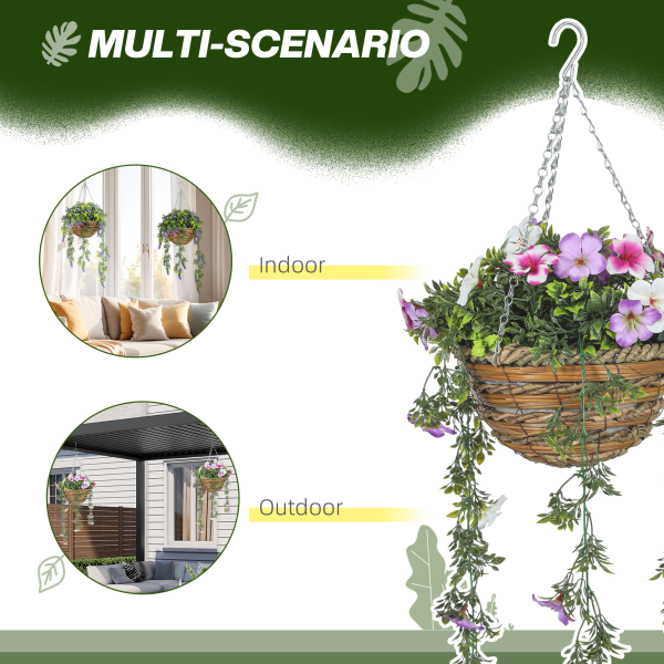 HOMCOM Set of 2 Artificial Plants, Azalea Flowers in Basket - Image 5