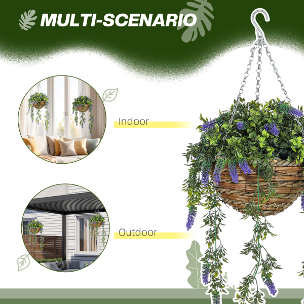 HOMCOM Set of 2 Artificial Plants, Lavender Flowers in Basket, Purple - Image 5