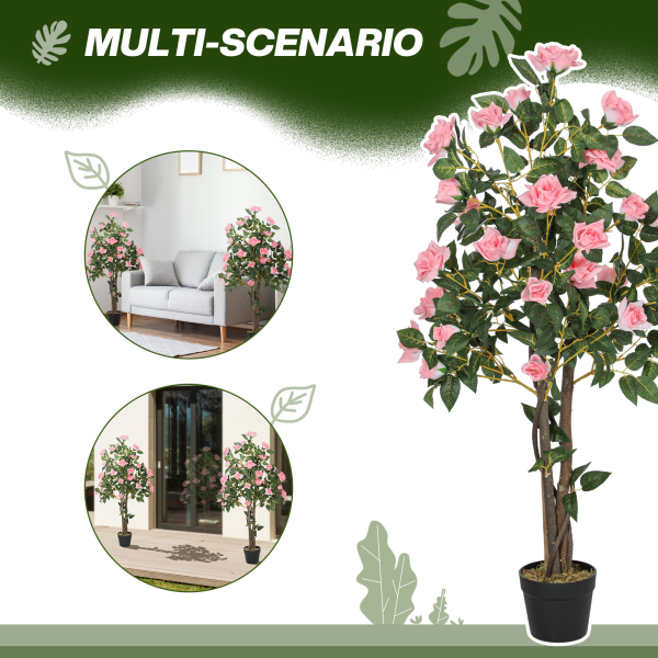 HOMCOM Set of 2 Decorative Artificial Plants Rose Trees in Pot, Pink - Image 5