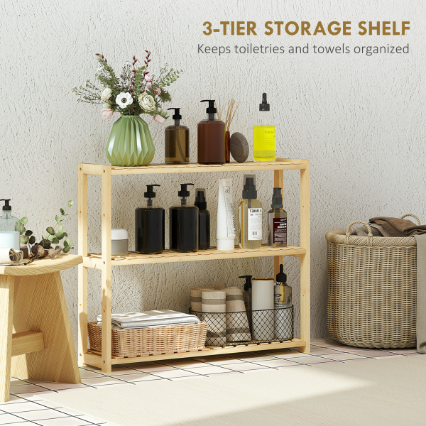 HOMCOM 3-Tier Bamboo Bathroom Storage Shelf with Adjustable Rack, Natural - Image 5