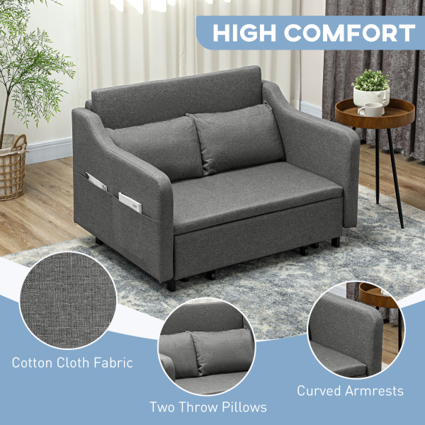 HOMCOM Pull Out Sofa Bed, Fabric 2 Seater Sofa Couch for Living Room, Grey - Image 5