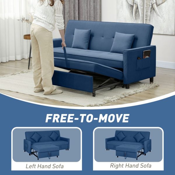 HOMCOM Reversible L-Shaped Sectional Sofa Bed with Cushions, Blue - Image 6
