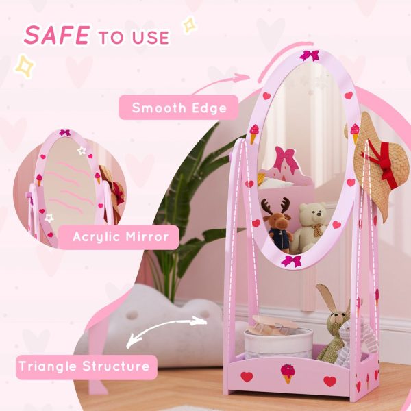 AIYAPLAY 360° Rotating Kids Full Length Mirror with Storage Shelf, Hot Pink - Image 4