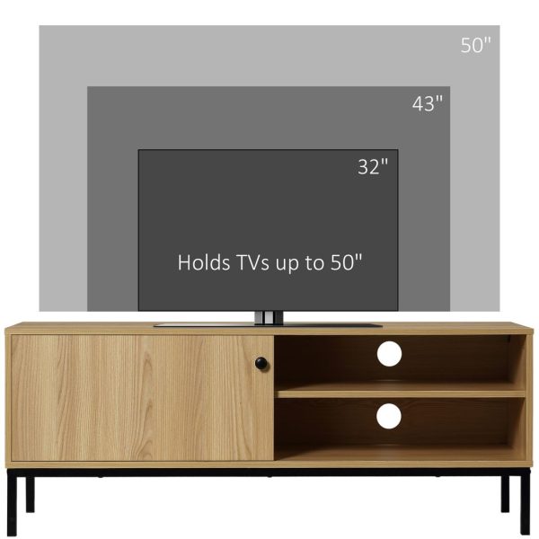 HOMCOM TV Stand Cabinet with Sliding Door for Living Room Natural - Image 7