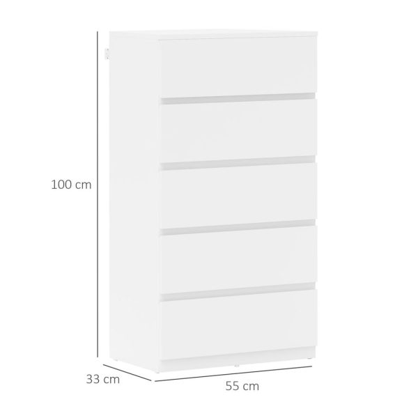 HOMCOM Bedroom Chest of Drawers, 5 Drawers Dresser, Drawer Unit, White - Image 5
